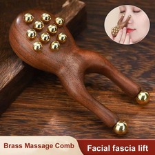 ^Wooden Nose Massage Tool Brass Bead Handheld Comb Antistatic For Face Nose Eye
