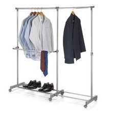 Portant à vêtements penderie sur roulettes hauteur largeur réglable chromé gris