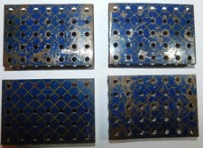 4 PLAQUES A REBORDS BLEU OR 9x6cm réf 53 . MECCANO ANNEES 34/54 BOITE 5a à 10