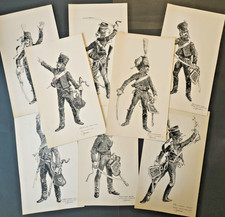 Jacques Marmande Série de 8 dessins orignaux  Régiments de Hussards 1er Empire