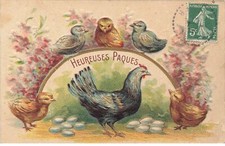 HAPPY EASTER #28566 CHICKEN ROOSTER AND CHICKS EGGS WAFFLE CARD GILDING