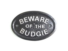 Argenté Beware Of The Perruche Maison Porte Oiseau Cage Signe - Tout Neuf Noir