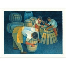 TOFFOLI Louis - Lithographie originale sur Japon "Les Tonneliers" 50x65cm - 1986