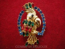 Broche "Perroquet" doré style Inca Coiffe Plume Cacatoès - Bijoux pur Vintage