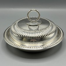 Antique Silver Plated Muffin Dish Food Cover Dome Cloche English Gadrooned c1900