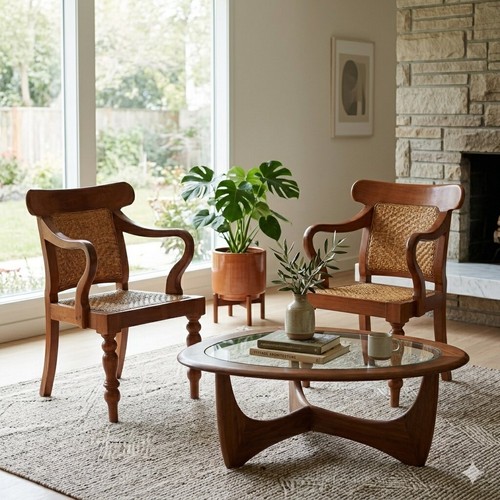 Fauteuils anciens teck paille - anciens,