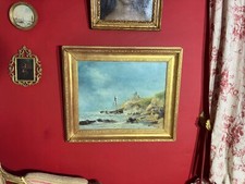 Antique Oil On Canvas Signed, Animated Navy Scene, Boat, Ocean, Wreck