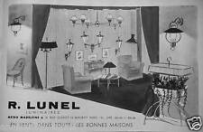 ADVERTISEMENT 1954 R.LUNEL FLOOR LAMP LAMPSHADE SCONCES -- ADVERTISING