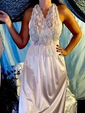 VTG Silky Nylon Pink Peignoir NIGHTGOWN  Robe Halter Negligee Set Couette LACE L