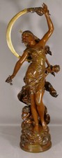 78 Cm! Nuit d'Eté Grand Bronze Tournant Par Louis Auguste Moreau Salon De 1894 
