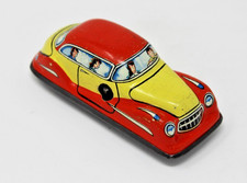 OLD TOY CAR CANVAS LITHOGRAPH YELLOW/RED
