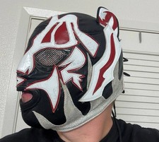 Lucha Libre Wrestling Mask Rey Mysterio Black/White/Red with Silver Trim