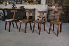Set of 4 Brutalist Solid Elm T Chairs by Aranjou 1960's