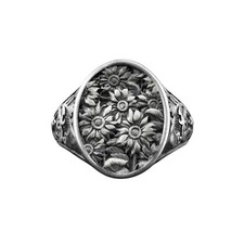 Bague chevalière tournesol en argent sterling ovale floral nature bijoux...