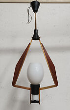 Italy 1960 Brass and Opaline Teak Pendant
