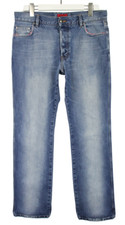 Hugo Boss Hommes Jeans W34/L34 Droit Ajusté Délavé Moustaches Bouton Fly Bleu