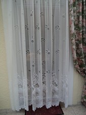 Rideau Voilage blanc avec motifs et finitions dentelées  : 2 m.30 X 2 m.25