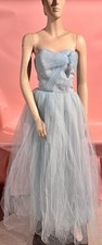 Vintage 1950’s Cupcake Powder Blue Strapless Gown Dress 36” Chest Waist 28”