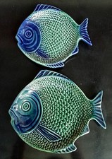 2 Anciens Plat Coupelle Vide Poche Ceramique Vintage Forme Poisson Old Fish 