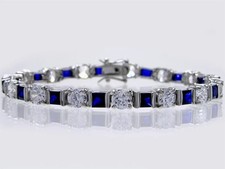 Bracelet en or blanc 14 carats saphir bleu et diamant sur tennis pour hommes