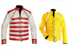 Freddie Mercury Wembley Concert Yellow Biker Halloween Men's Faux Leather Jacket