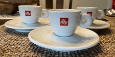 illy Espresso Demitasse White Cups with Saucers IPA Italy Red Logo, Set of 3