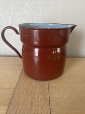 Ancien Pichet En Acier Émaillé Couleur Rouge Brique