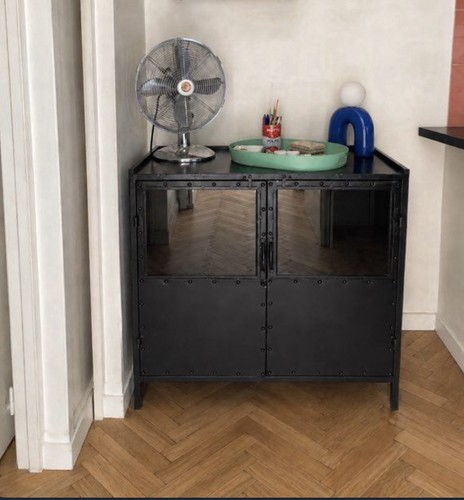 Buffet bas noir métal verre - métal/verre, 2