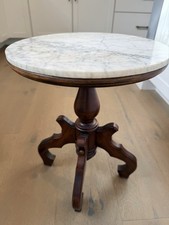 Antique Victorian Round shaped Beveled Marble Top with Wooden Parlor Table