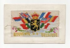 Old postcard embroidered. Souvenir de Belgique. Flags