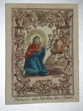 pious image watercolor vignette 18th century Jesus in the garden of olive trees