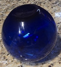 4¾" Wide Vintage Cobalt Blue Glass Ball Globe Vase Fish Bowl Bubble 4½" Tall