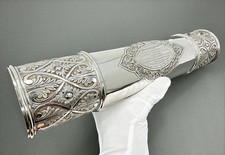 Anglo Indian Solid Silver Presentation Scroll Tube & Certificate 1898 & 1860-61