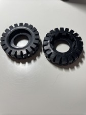 LEGO 3634b Technic Wheel 17x43 9Z Black Tire Gear Car Set 393 392 814 Vintage x2