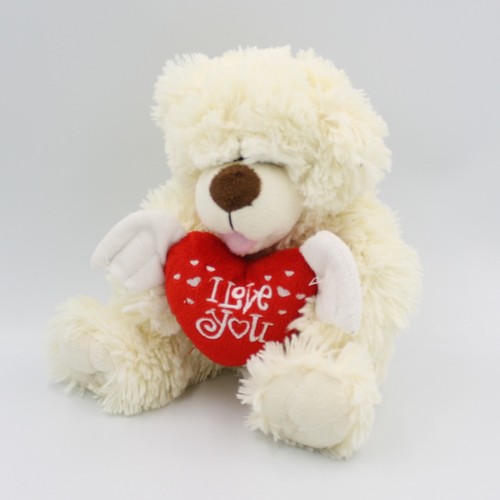 Peluche ours blanc - coeur, rouge