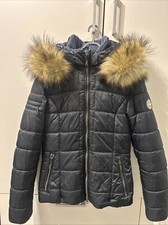 Ladies Pikeur Sports / Winter Coat Navy Removable Faux Fur & Hood Size 36 Small