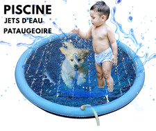 Piscine pataugeoire jets d'eau gonflable chiens enfants  jardin terrasse sable