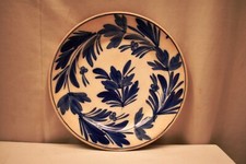 Antique Spongeware Flow Blue Plate Mouzin Lecat & Cle Nimy Lez-Mons Belgium "08