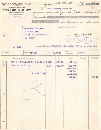 1938 fers quincaillerie metaux - quincaillerie,