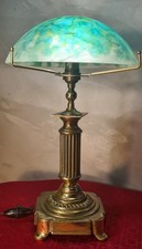 1930 Bronze and Brass Desk Lamp 39x22 Superb Lampshade Glass Elec OK