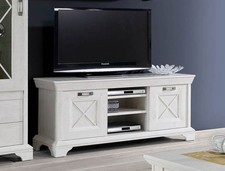Meuble Bas TV "Kashmir" 147Cm Pin Blanc Style Campagne