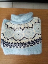 PULL MOHAIR JACQUARD NEUF FAIT MAIN   tricot TAILLE 42/44 FEMME HIVER SKI+BLEU