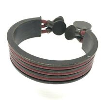 LA TRIBU RIGAUX Brutalist Bronze and Red Leather Bangle Bracelet Ethnic Tribal 