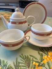 FAUCHON PARIS Tea Pot Tea Cup Saucer Pair Set Gold Pink #2