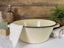 1025⚜️ Old large yellow enamelled basin green border Ø 37 cm