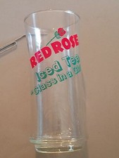 Vintage RED ROSE ICED TEA Class in a Glass Drinking Glass Tumbler Clear AD PROMO