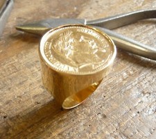 Chevalière or 18 KT ronde pièce 20 Francs Napoléon lauré avec douille 