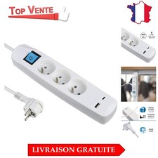 Bloc Multiprise 3 Prises Françaises + 2 USB 3.4A - Design Économiseur d'Espace