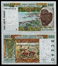 Burkina Faso ( Upper Volta ) West African States 500 FRANCS P-310C 1999 UNC NOTE