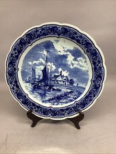 Vtg. Delft Royal Sphinx Maastricht 12" Sailboats/Windmill Plate Made In Holland